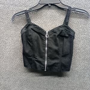 Guess Women Bustier Zip Front Sleeveless Cotton Top